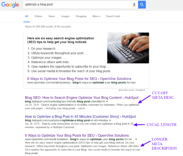 Optimize a blog post with custom meta description