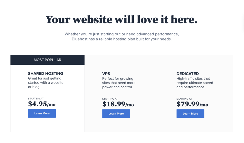Bluehost pricing plans